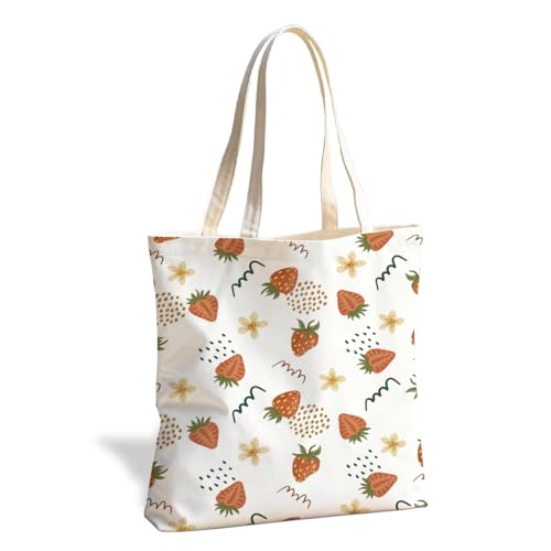 Fruit Canvas Tote Bag, Reusable Cute Shoulder Bag for Shopping Travel - color: Strawberry 03