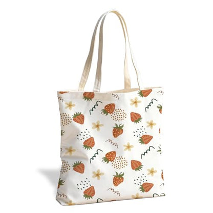 Fruit Canvas Tote Bag, Reusable Cute Shoulder Bag for Shopping Travel - color: Strawberry 03