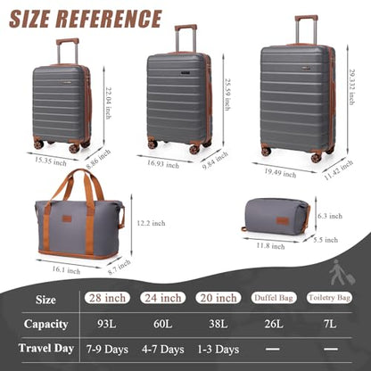 Cosbarn Luggage Sets 5 Piece, Hardshell Suitcases with Wheels, TSA Lock - color: Grey