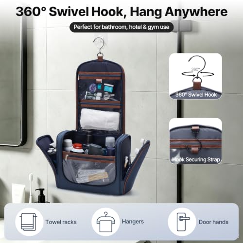 ZAHNI Toiletry Bag for Men, Large Hanging Travel Toiletry Bag, Navy - color: Navy