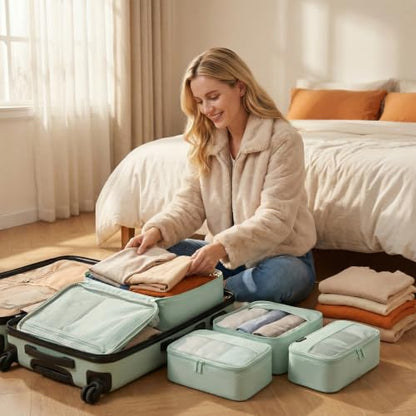 4 Piece Compression Packing Cubes for 3–7 Day Travel, Light Green - color: Light Green