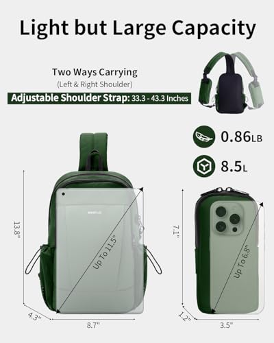 ECOHUB Anti-Theft Crossbody Bag Men Women RFID Blocking Lightweight Sling Backpack Water Resistant for Travel Hiking Outdoor - color: Army Green