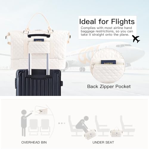 Large Lightweight Foldable Weekender Duffle Bag with Shoe Compartment - color: Beige