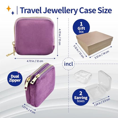 Small Travel Jewelry Case with Earring Box Mini Jewelry Case - color: Purple double-layer