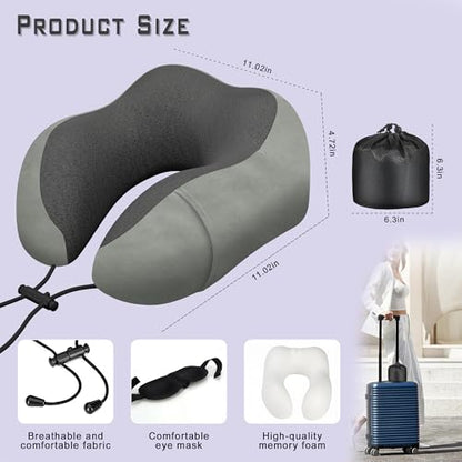 Travel Neck Pillow,Neck Pillow for Sleeping Travel,Airplane, Car, Office - color: Grey