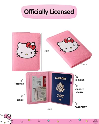 Hello Kitty Passport Cover for Travel Official License, Sanrio Gifts - color: Hello Kitty Face Pink