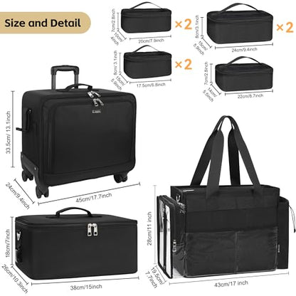 TANTO Rolling Makeup Bag, Pro Makeup Artist Bag with 7 Pouch & Tote Bag - color: 03-Black（3 in 1）