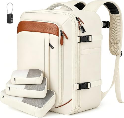 Vancropak Travel Backpack for Women, Airline Approved Carry on Backpack - color: White Brown