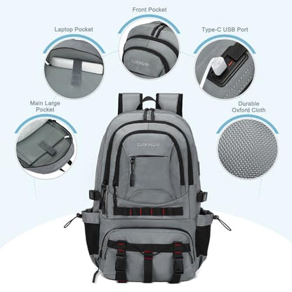 Hiking Daypack Camping Expandable Travel Backpack Men Women 40L - color: Smoke Grey, size: Medium