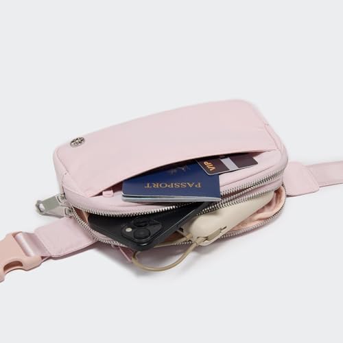 Pander Nylon Fanny Pack Belt Bag for Women with 5 Zipper Pockets - color: Pink