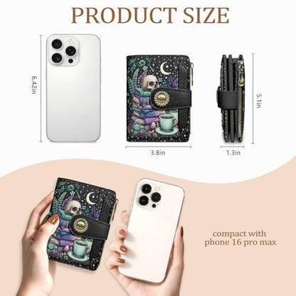 Icycay Goth Gothic Small Wallet Women RFID Blocking Credit Card Holder - color: Goth Skull