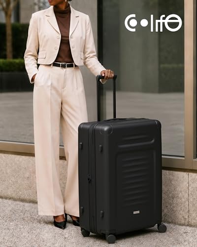 Coolife Expandable Luggage with TSA Lock Large Checked Black - color: Black, size: 29 Inch-EXT