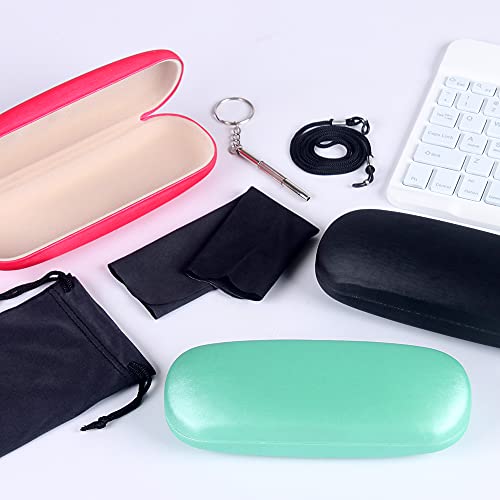 ADBGV 3Pcs Unisex Hard Shell Eyeglasses Cases, Protective Case For Glasses,Sunglasses Case with Cleaning Cloth - color: A_black+rose Red+green