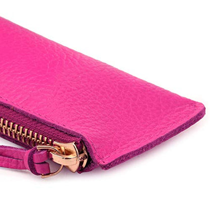 Londo Genuine Leather Pen Case with Zipper Closure, Pencil Pouch Stationery Bag - color: Pink