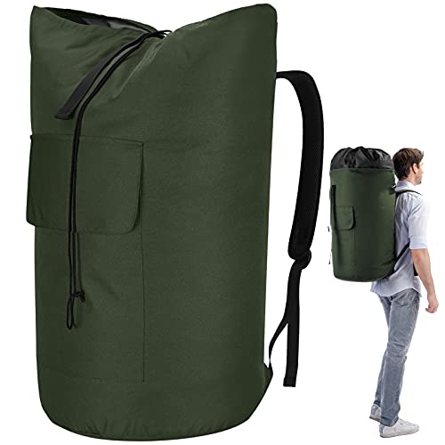 Backpack Laundry Bag, 115L Heavy Duty Extra Large College Laundry Backpack, Dirty Clothes Bag with Shoulder Straps, Laundry Hamper Bag with Drawstring Closure for College Dorm, Apartment Army Green - color: Army Green