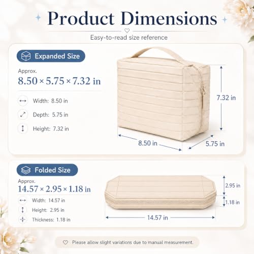 Fold Down Parallel Makeup Bag,Toiletry Bag Travel Organizer,Large,Nude - color: Nude