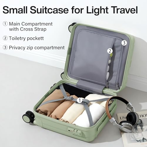Hanke 14 Inch Underseat Carry On Luggage with Wheels Hard Shell Suitcases Carry On Bag Lightweight Small Mini Suitcase Travel Luggage for Travel（Bamboo Green） - color: Bamboo Green, size: 14 Inch