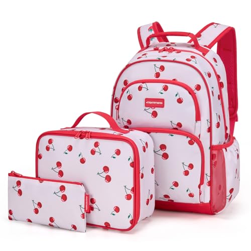 mommore Kids Backpack Set Kindergarten School Bookbag for Boys Girls 4-8 - color: A-red Cherry