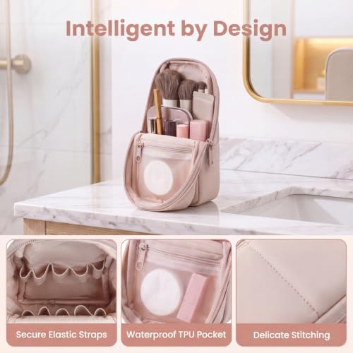 RSRSLEII Small Standing Makeup Bag, Wipe-Clean Brush Holder (02Mist Pink) - color: 02Mist Pink