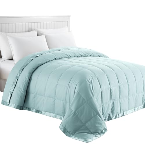 puredown® Blankets Queen Size - Soft Lightweight Down Blanket for Bed, Cozy Warm Luxury Bed Blanket with Satin Trim, Blue (90"X90") - color: 04 Blue, size: Full/Queen