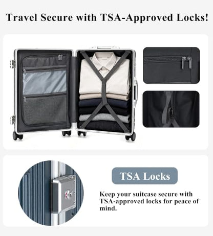 feilario PC Hardside Carry On Luggage, Aluminum Frame, TSA Lock, Cup Holder - color: A7-dark blue (zipperless closure), size: 20.8"
