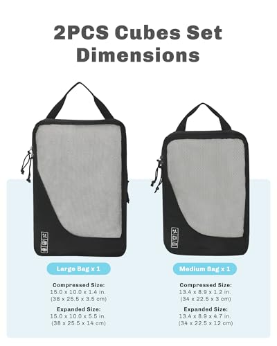 2 Set Compression Packing Cubes for Suitcases,Luggage,Travel Bag Organizer - color: Black-2 PCS
