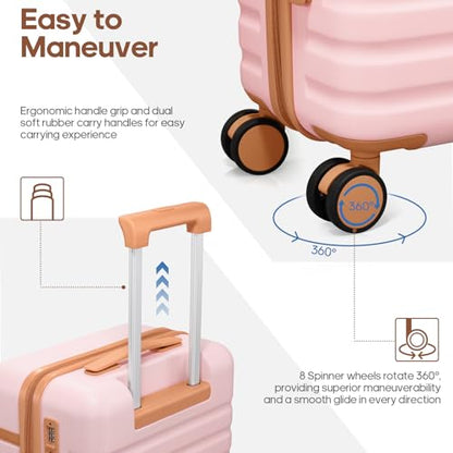 UKEIN Luggage Sets 3 Piece, 24in Checked Luggage With Travel Backpack | Large Checked-in Suitcase Set with Wheels, PC Durable Hardside with TSA Lock, YKK Zippers, Large Capacity For Travel - color: Pink, size: 3 piece set (24inch)