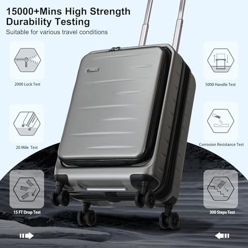 CENSIEN Expandable 20" Carry On Luggage Airline Approved with Front Pocket - color: Gray, size: 20 Inch EXT