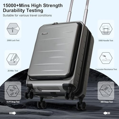 CENSIEN Expandable 20" Carry On Luggage Airline Approved with Front Pocket - color: Gray, size: 20 Inch EXT