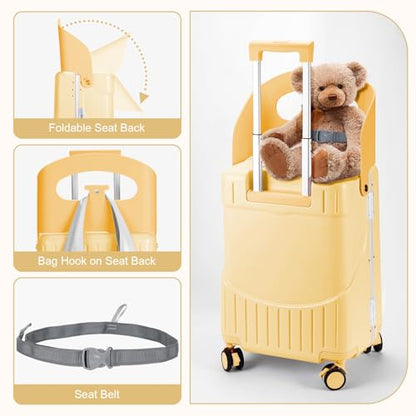 MRPLUM Ride On Luggage with Foldable Seat&Seat Belt,Yellow - color: Yellow