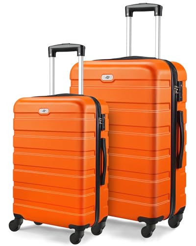 Suitour 2 piece Luggage Sets with Spinner Wheels,Hardside Lightweight 20/24 inch Suitcase Set - color: Orange, size: 2-Piece Set (20/24)