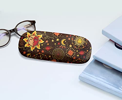 WIRESTER Hard Shell Eyeglasses Case, Clamshell Sunglasses Holder Protective Cover with Microfiber Cloth - color: Celestial Sun Moon and Stars