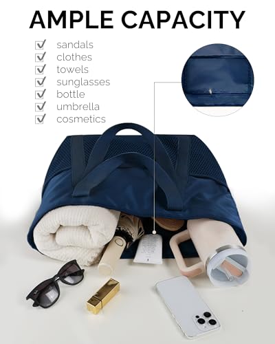 HOMESPON Beach Bag Large Waterproof Sandproof Tote for Women with Zipper and Mesh Pockets - color: Navy, size: Medium