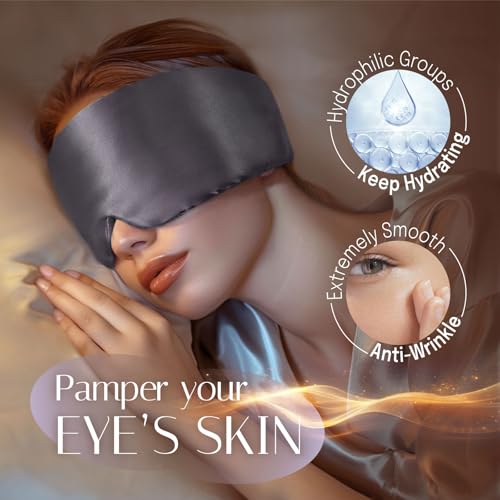 OLESILK 100% Mulberry Silk Sleep Mask, Large Size, Pressureless, Blackout - color: Charcoal