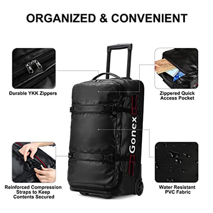 Gonex Rolling Duffle Bag with Wheels, Waterproof PVC Luggage, 25 in, Black - color: Black, size: 25 inch