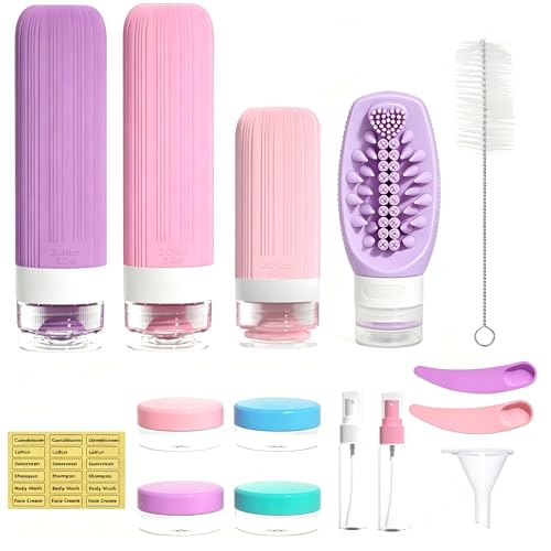 Vitog 16 Pack Travel Bottles with Body Brush, TSA Approved Toiletry Kit - color: Purple