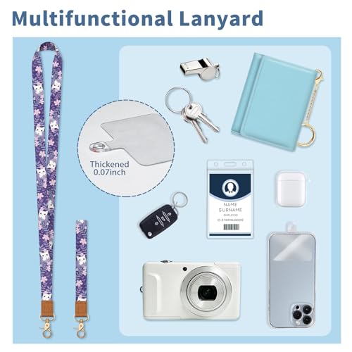 Lanyard Wallet with Id Badge Holder Cat Keychain for Card Women - color: Cat White