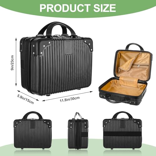 14 Inch Hard Shell Makeup Case, Portable Mini Makeup Suitcase for Hand Luggage with Elastic Band, Pressure-proof Makeup Carrying Case, Lightweight Small Hard Shell Cosmetic Travel Case - color: Black