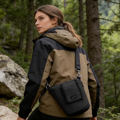 Janhavi Anti Theft Crossbody Sling Bag Travel Waterproof Shoulder Pack with RFID Blocking，EDC Bag for Outdoor Sport - color: Black