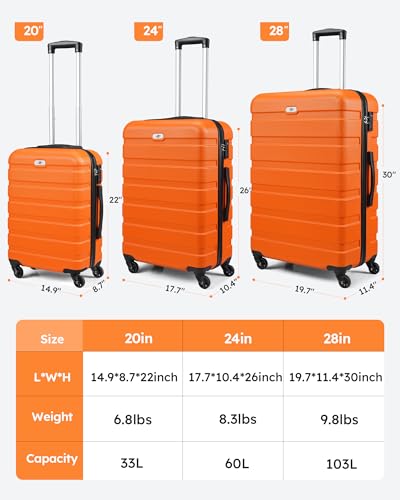 Suitour 2 piece Luggage Sets with Spinner Wheels,Hardside Lightweight 20/24 inch Suitcase Set - color: Orange, size: 2-Piece Set (20/24)