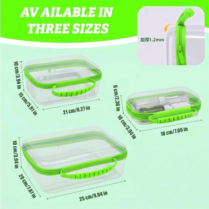 3 Pack Deep Clear Hard Shell Zipper Cases with Handle (Green) - color: Green Handle(L+M+S)
