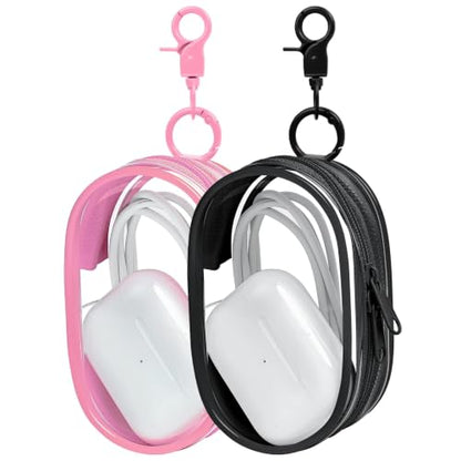 Linsaner 2 Pack Transparent Tech Pouch Storage Bags, Pink + Black - color: A6-Pink + Black