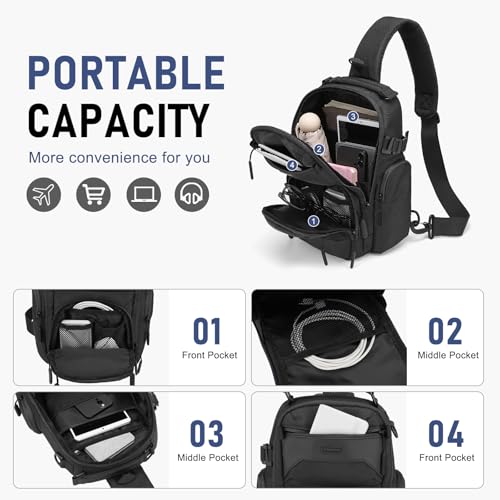 Sling Bag for Men Travel Crossbody Bag Men Casual Chest Pack - color: Black