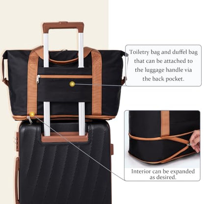 Eeeza Carry on Luggage Sets, Black (20"/DB/TB) - color: Black, size: 3 Piece Sets (20/DB/TB)