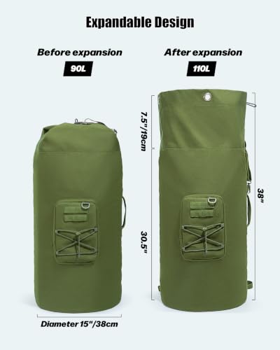 PGmoon Military Duffle Bag,110L Extra Large Army Backpack