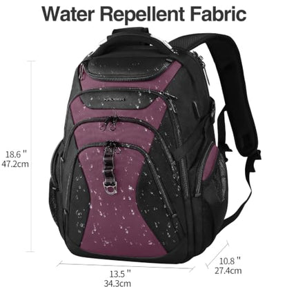 KROSER Laptop Backpack 17.3 Inch Computer Backpack for Men-Black Burgundy - color: Black/Burgundy, size: 17.3 inch