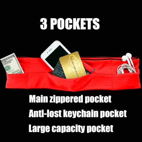 AnsrJ Slim Running Belt,Pockets with Zippers,Waist Pack for Phone Holder. - color: Black, size: Medium
