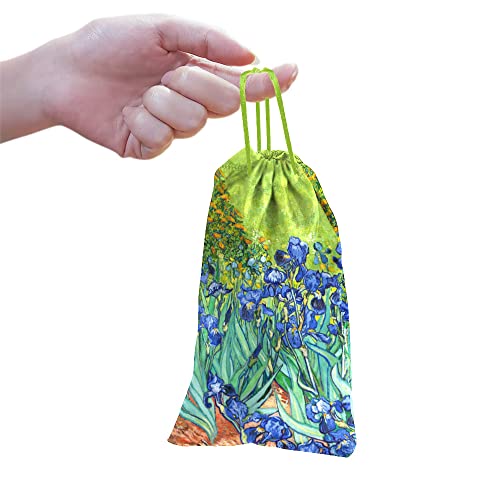 WIRESTER Set of 3 Polyester Sunglasses Pouch, Eyeglasses Soft Case with Drawstring Closure - color: Mulberry, Irises, Vase With Pink Roses Van Gogh