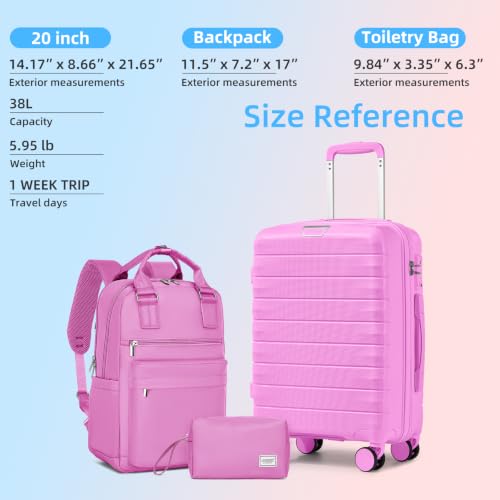 LARVENDER Carry On Luggage 22x14x9 Airline Approved, Suitcases with Wheels - color: Neon Pink