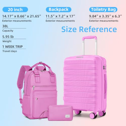 LARVENDER Carry On Luggage 22x14x9 Airline Approved, Suitcases with Wheels - color: Neon Pink